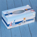 Nautical Wood Tissue Box Cover Tissue Case Starfish Shell Lighthouse 2 Sails