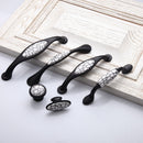 American style Black White Crack Ceramic Door Handle Drawer Cabinet Wardrobe Pull Knob