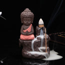 Ceramic Little Monk Smoke Backflow Cone Censer Holder Incense Burner for Bedroom Study Room Yoga Studio Decoration Supplies Red