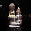 Ceramic Little Monk Smoke Backflow Cone Censer Holder Incense Burner for Bedroom Study Room Yoga Studio Decor Supplies Beige