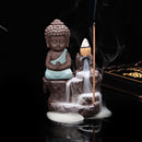 Ceramic Little Monk Smoke Backflow Cone Censer Holder Incense Burner for Bedroom Study Room Yoga Studio Decor Supplies Light Green