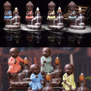 Ceramic Little Monk Smoke Backflow Cone Censer Holder Incense Burner for Bedroom Study Room Yoga Studio Decor Supplies Light Green