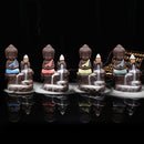 Ceramic Little Monk Smoke Backflow Cone Censer Holder Incense Burner for Bedroom Study Room Yoga Studio Decor Supplies Light Green