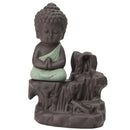 Ceramic Little Monk Smoke Backflow Cone Censer Holder Incense Burner for Bedroom Study Room Yoga Studio Decor Supplies Light Green