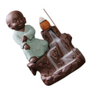 Little Monk Smoke Backflow Cone Censer Holder Incense Burner for Bedroom Study Room Decor Supplies 8.5*12.5cm Light Green