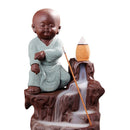 Little Monk Smoke Backflow Cone Censer Holder Incense Burner for Bedroom Study Room Decor Supplies 8.5*12.5cm Light Green