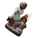 Little Monk Smoke Backflow Cone Censer Holder Incense Burner for Bedroom Study Room Decor Supplies 8.5*12.5cm Light Green