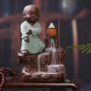 Little Monk Smoke Backflow Cone Censer Holder Incense Burner for Bedroom Study Room Decor Supplies 8.5*12.5cm Light Green