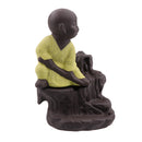 Little Monk Smoke Backflow Cone Censer Holder Incense Burner for Bedroom Study Room Decor Supplies 8.5*12.5cm Beige