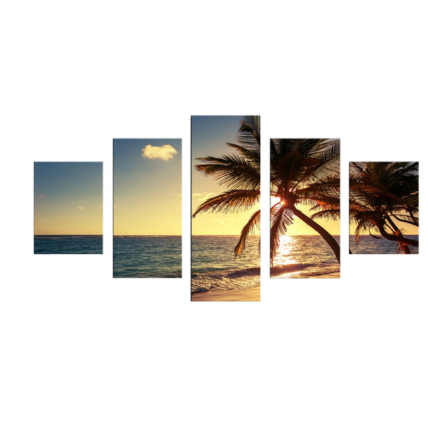 1 Set of 5PCS Assorted Size Canvas Art Wall Painting Coconut Tree Print Charms Home Cafe Hotel Wall Decor Painting 40/60/80cm