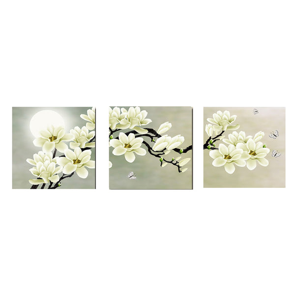 1 Set of 3PCS White Orchid Print Canvas Painting for Home Bedroom Cafe Hotel Room Wall Art Wall Decor Paintings 40cm