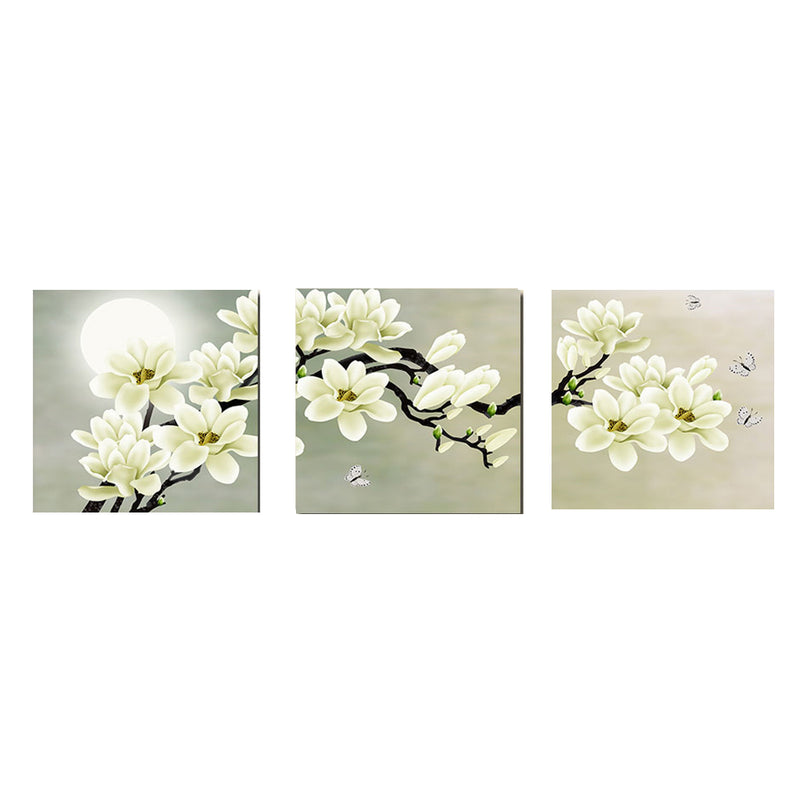 1 Set of 3PCS White Orchid Print Canvas Painting for Home Bedroom Cafe Hotel Room Wall Art Wall Decor Paintings 40cm