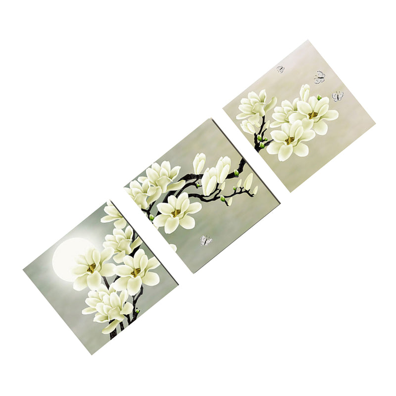 1 Set of 3PCS White Orchid Print Canvas Painting for Home Bedroom Cafe Hotel Room Wall Art Wall Decor Paintings 40cm