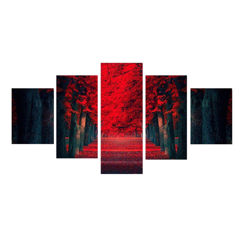 1 Set of 5PCS Red Forest Print Canvas Painting for Home Bedroom Cafe Hotel Room Wall Art Wall Decor Paintings 40/60/80cm
