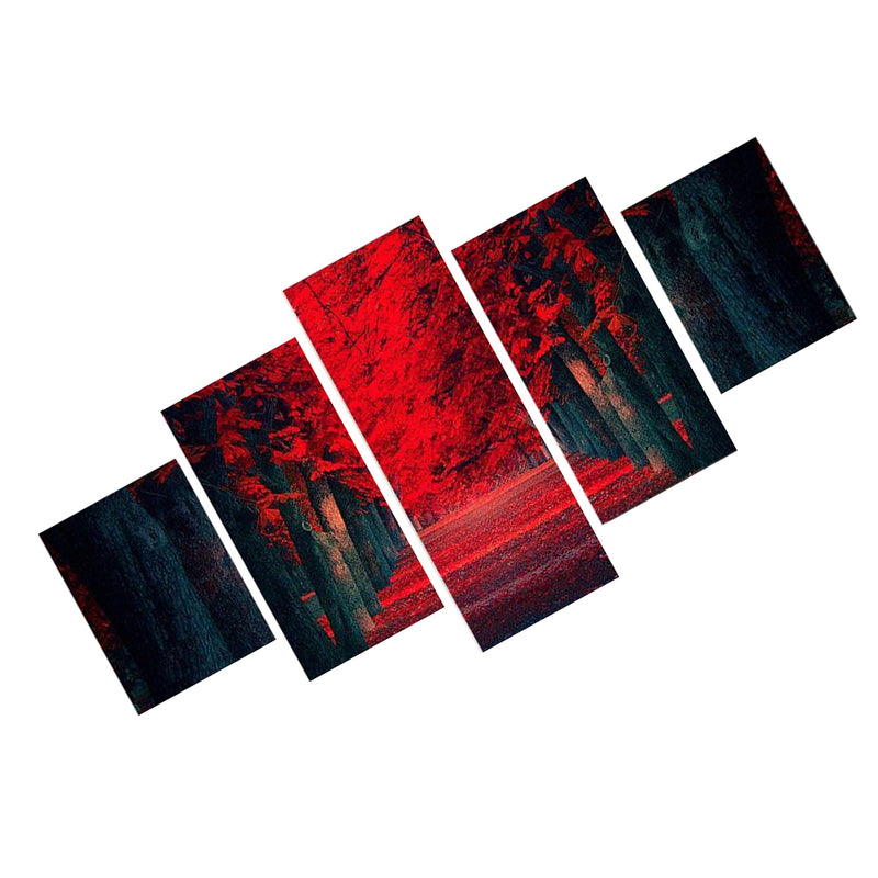 1 Set of 5PCS Red Forest Print Canvas Painting for Home Bedroom Cafe Hotel Room Wall Art Wall Decor Paintings 40/60/80cm
