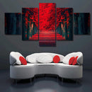 1 Set of 5PCS Red Forest Print Canvas Painting for Home Bedroom Cafe Hotel Room Wall Art Wall Decor Paintings 40/60/80cm