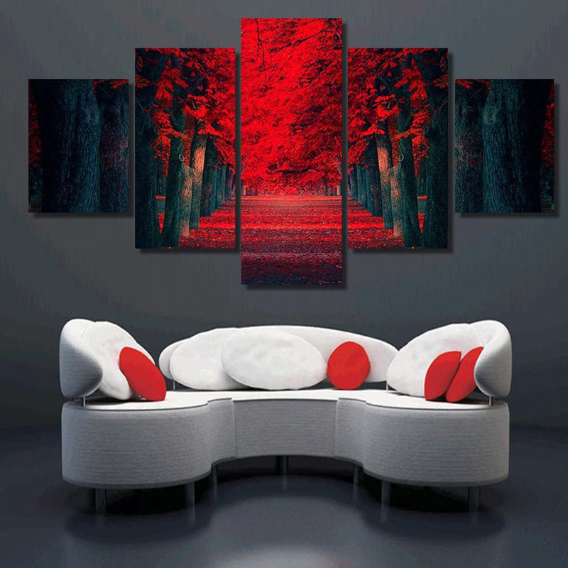 1 Set of 5PCS Red Forest Print Canvas Painting for Home Bedroom Cafe Hotel Room Wall Art Wall Decor Paintings 40/60/80cm