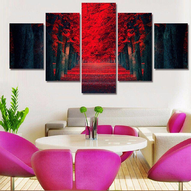 1 Set of 5PCS Red Forest Print Canvas Painting for Home Bedroom Cafe Hotel Room Wall Art Wall Decor Paintings 40/60/80cm