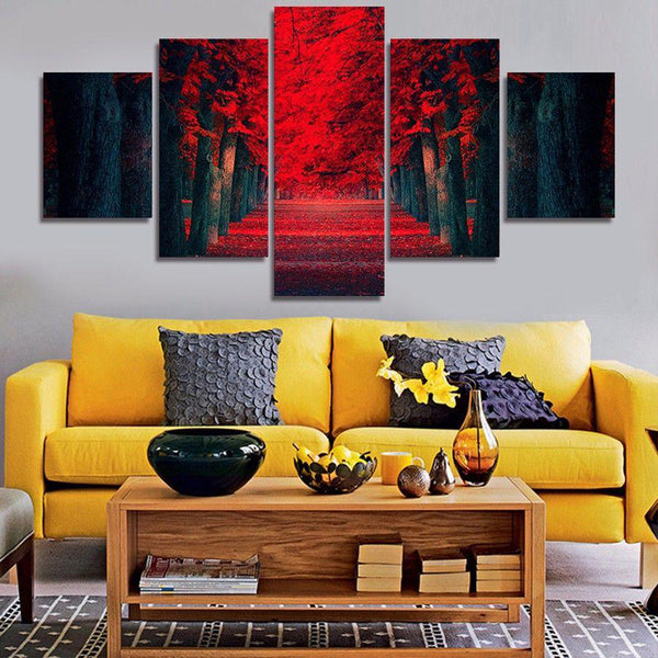 1 Set of 5PCS Red Forest Print Canvas Painting for Home Bedroom Cafe Hotel Room Wall Art Wall Decor Paintings 40/60/80cm