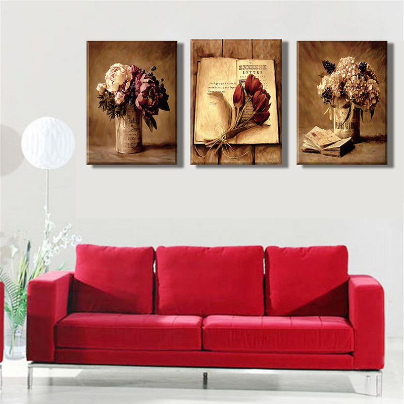 1 Set of 3PCS Table Bouquet Print Canvas Painting for Home Bedroom Cafe Hotel Room Wall Art Wall Decor Paintings 40cm