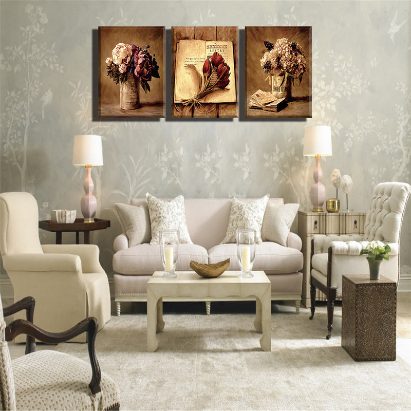1 Set of 3PCS Table Bouquet Print Canvas Painting for Home Bedroom Cafe Hotel Room Wall Art Wall Decor Paintings 40cm