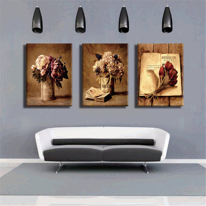 1 Set of 3PCS Table Bouquet Print Canvas Painting for Home Bedroom Cafe Hotel Room Wall Art Wall Decor Paintings 40cm