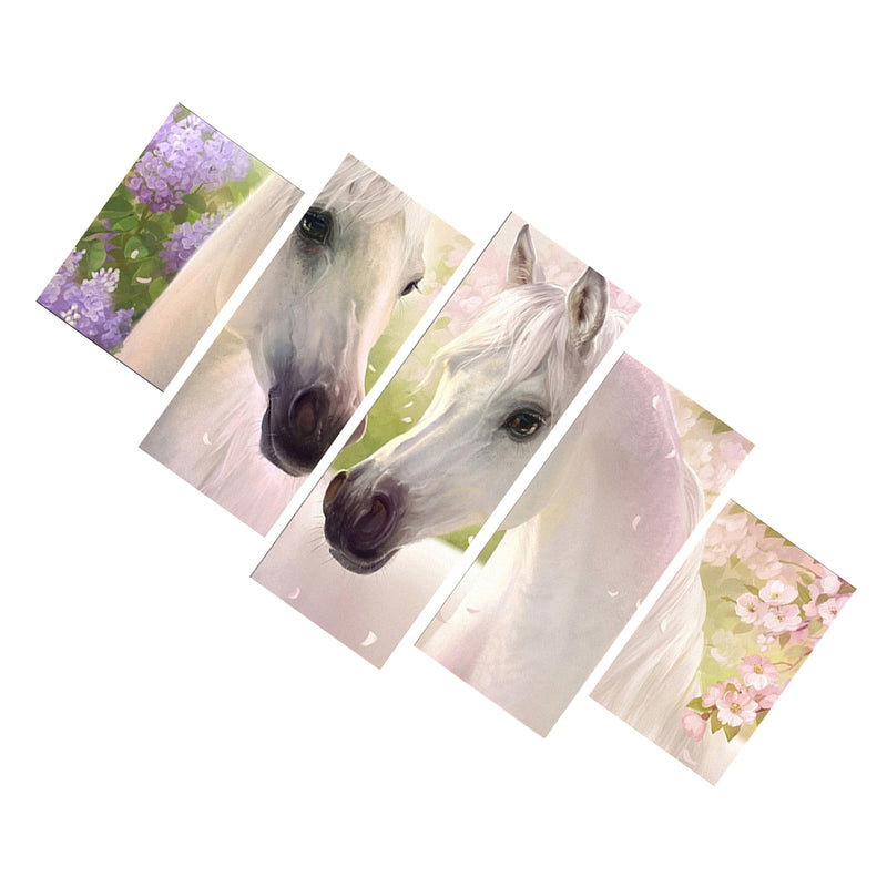 1 Set of 5PCS Canvas Painting for Home Bedroom Cafe Hotel Room Wall Art Wall Decor Paintings Horse Flower Print Charms 30/40/50cm