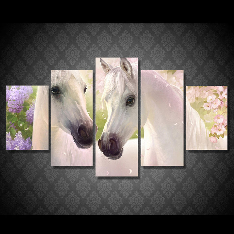 1 Set of 5PCS Canvas Painting for Home Bedroom Cafe Hotel Room Wall Art Wall Decor Paintings Horse Flower Print Charms 40/60/80cm