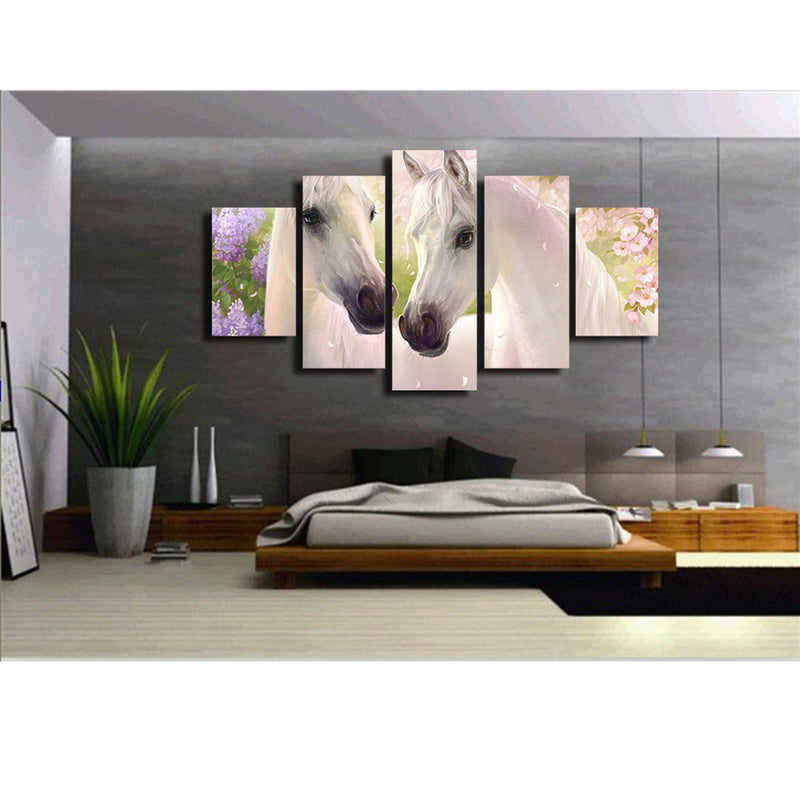 1 Set of 5PCS Canvas Painting for Home Bedroom Cafe Hotel Room Wall Art Wall Decor Paintings Horse Flower Print Charms 40/60/80cm
