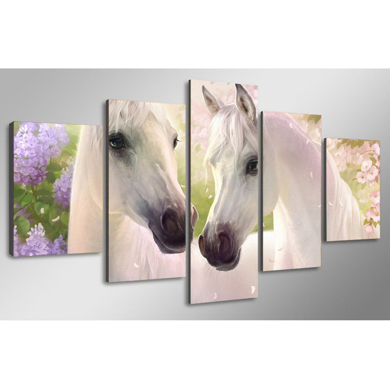 1 Set of 5PCS Canvas Painting for Home Bedroom Cafe Hotel Room Wall Art Wall Decor Paintings Horse Flower Print Charms 40/60/80cm