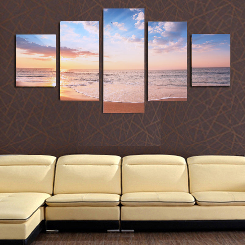 1 Set of 5PCS Canvas Painting for Home Bedroom Cafe Hotel Room Wall Art Wall Decor Paintings Beach Sunrise Print Charms 30/40/50cm