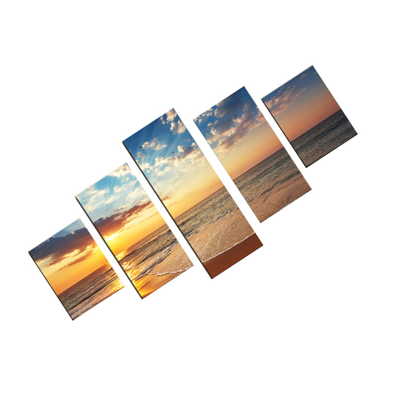 1 Set of 5PCS Canvas Painting for Home Bedroom Cafe Hotel Room Wall Art Wall Decor Paintings Beach Sunrise Print Charms 40/60/80cm
