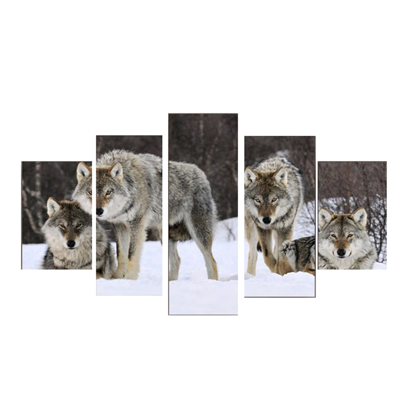 1 Set of 5PCS Canvas Painting for Home Bedroom Cafe Hotel Room Wall Art Wall Decor Paintings Wolves Print Charms 30/40/50cm
