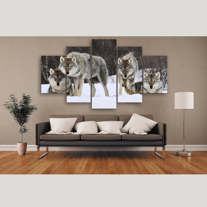1 Set of 5PCS Canvas Painting for Home Bedroom Cafe Hotel Room Wall Art Wall Decor Paintings Wolves Print Charms 30/40/50cm