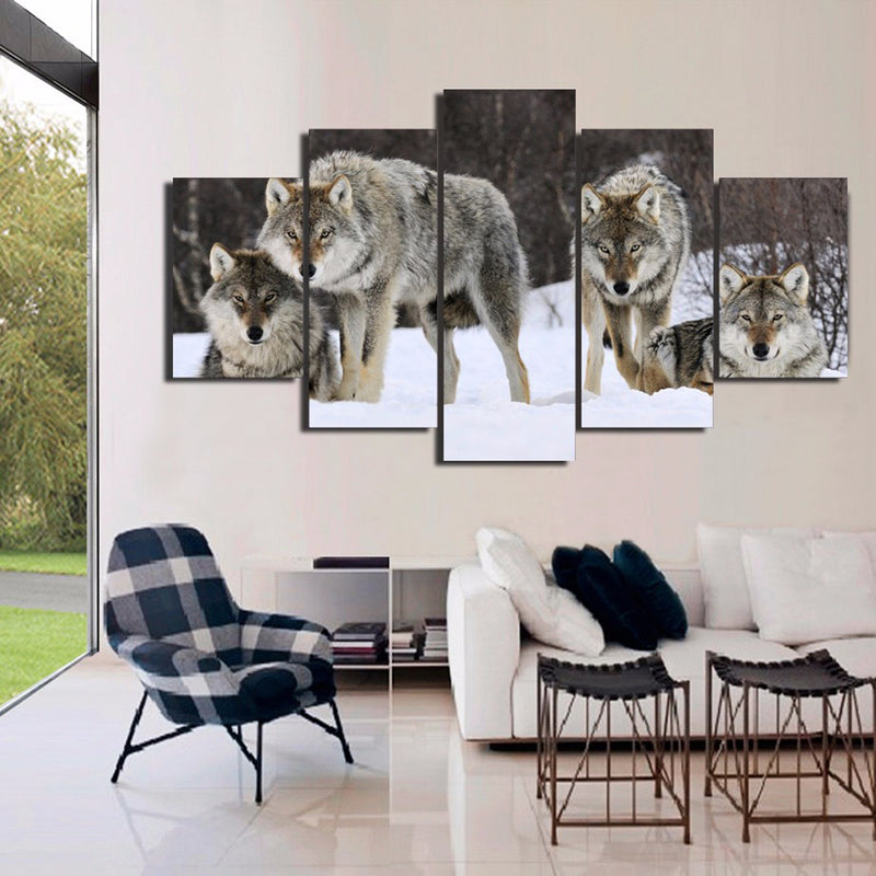1 Set of 5PCS Canvas Painting for Home Bedroom Cafe Hotel Room Wall Art Wall Decor Paintings Wolves Print Charms 30/40/50cm