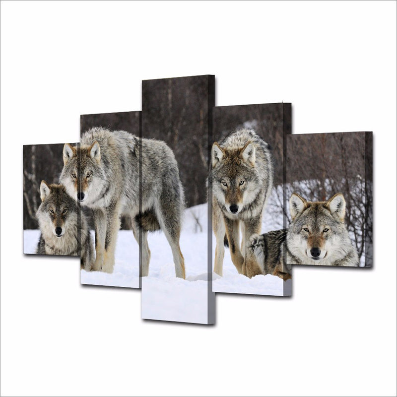 1 Set of 5PCS Canvas Painting for Home Bedroom Cafe Hotel Room Wall Art Wall Decor Paintings Wolves Print Charms 30/40/50cm