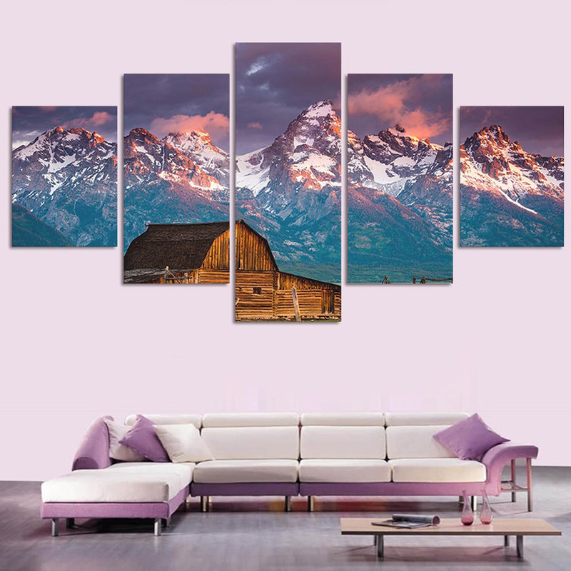 1 Set of 5PCS Canvas Painting for Home Bedroom Cafe Hotel Room Wall Art Wall Decor Paintings Mountain Print Charms 20*30/40/50cm
