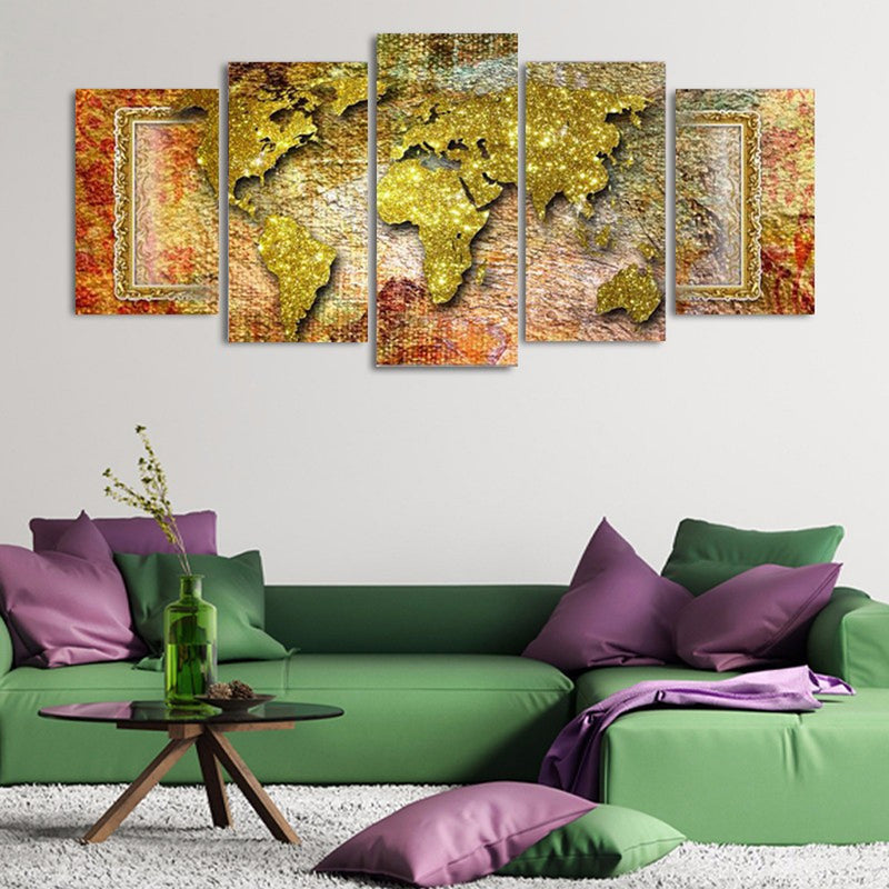 1 Set of 5PCS Canvas Painting for Home Bedroom Cafe Hotel Room Wall Art Wall Decor Paintings World Map Print Charms 20*30/40/50cm