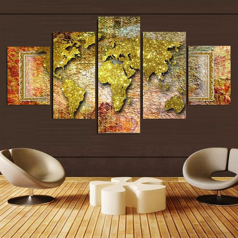 1 Set of 5PCS Canvas Painting for Home Bedroom Cafe Hotel Room Wall Art Wall Decor Paintings World Map Print Charms 20*30/40/50cm