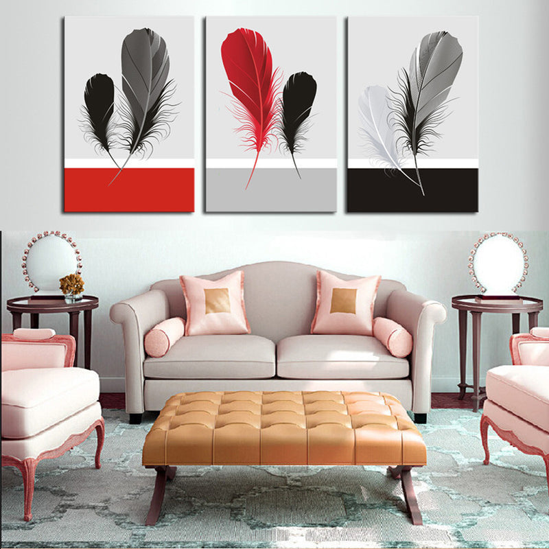 1 Set of 3PCS Canvas Painting for Home Bedroom Cafe Hotel Room Wall Art Wall Decor Paintings Feather Print Charms 30*50cm