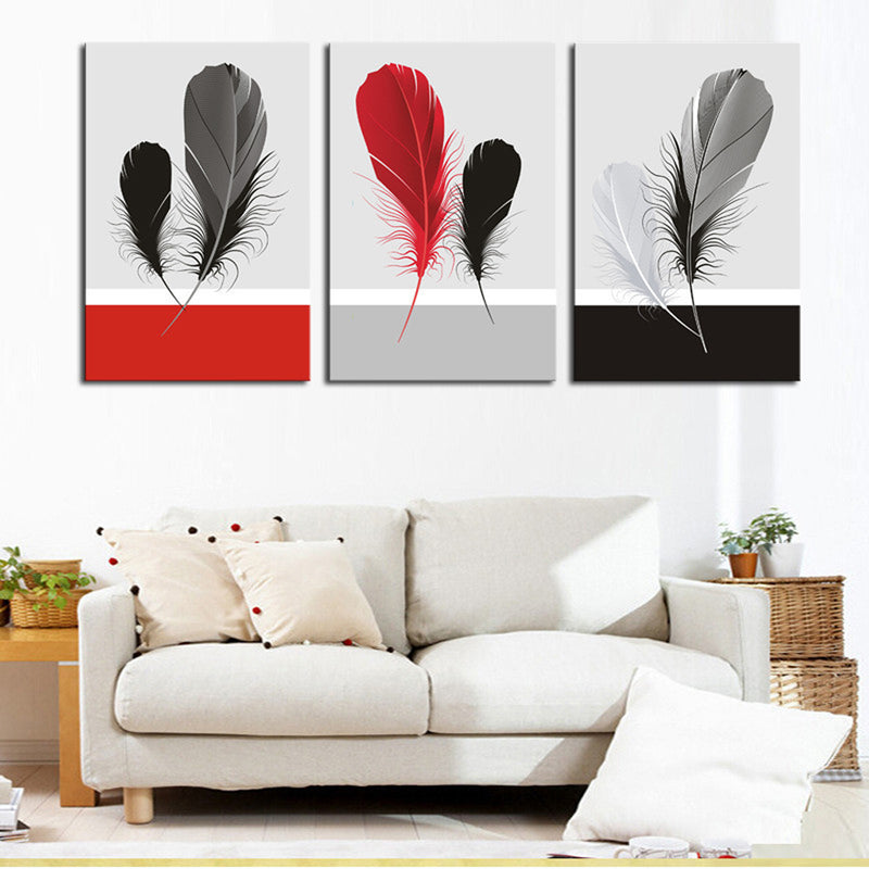 1 Set of 3PCS Canvas Painting for Home Bedroom Cafe Hotel Room Wall Art Wall Decor Paintings Feather Print Charms 30*50cm