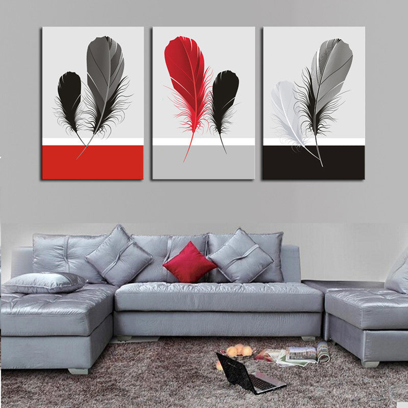 1 Set of 3PCS Canvas Painting for Home Bedroom Cafe Hotel Room Wall Art Wall Decor Paintings Feather Print Charms 30*50cm