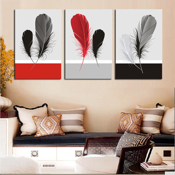 1 Set of 3PCS Canvas Painting for Home Bedroom Cafe Hotel Room Wall Art Wall Decor Paintings Feather Print Charms 40*60cm