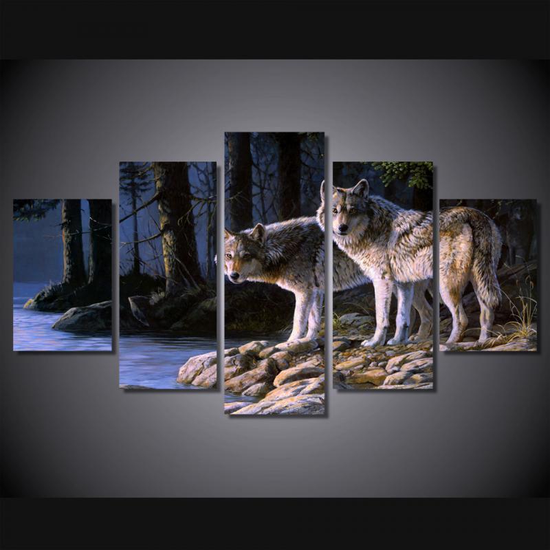 1 Set of 5PCS Canvas Painting for Home Bedroom Cafe Hotel Room Wall Art Wall Decor Paintings Animal Print Charms 20*30/40/50cm