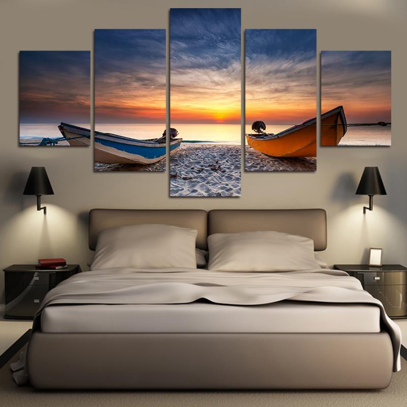 1 Set of 5PCS Canvas Painting for Home Bedroom Cafe Hotel Room Wall Art Wall Decor Paintings Beach Scenery Print Charms 30x40/60/80cm
