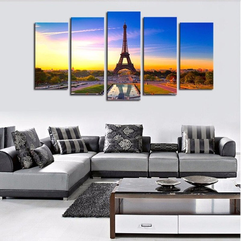 1 Set of 5PCS Canvas Painting for Home Bedroom Cafe Hotel Room Wall Art Wall Decor Paintings Eiffel Tower Print Charms 40/60/80cm