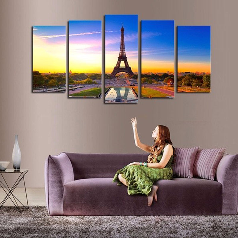 1 Set of 5PCS Canvas Painting for Home Bedroom Cafe Hotel Room Wall Art Wall Decor Paintings Eiffel Tower Print Charms 40/60/80cm