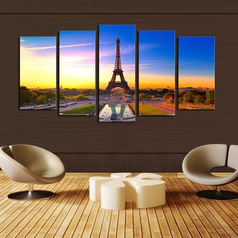 1 Set of 5PCS Canvas Painting for Home Bedroom Cafe Hotel Room Wall Art Wall Decor Paintings Eiffel Tower Print Charms 40/60/80cm