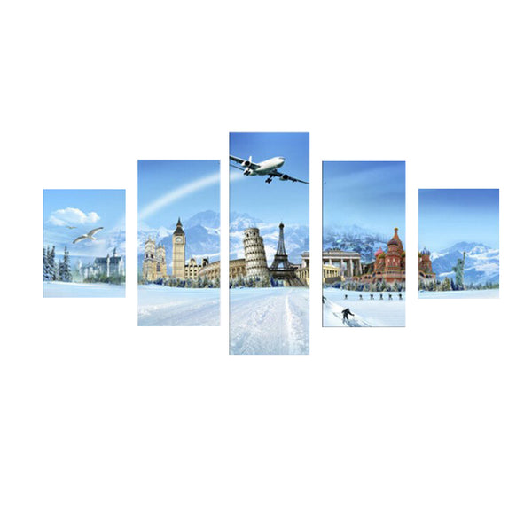 1 Set of 5PCS Canvas Painting for Home Bedroom Cafe Hotel Room Wall Art Wall Decor Paintings Building Print Charms 30/40/50cm