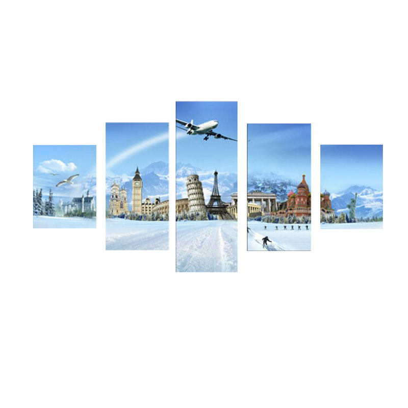 1 Set of 5PCS Canvas Painting for Home Bedroom Cafe Hotel Room Wall Art Wall Decor Paintings Building Print Charms 30/40/50cm